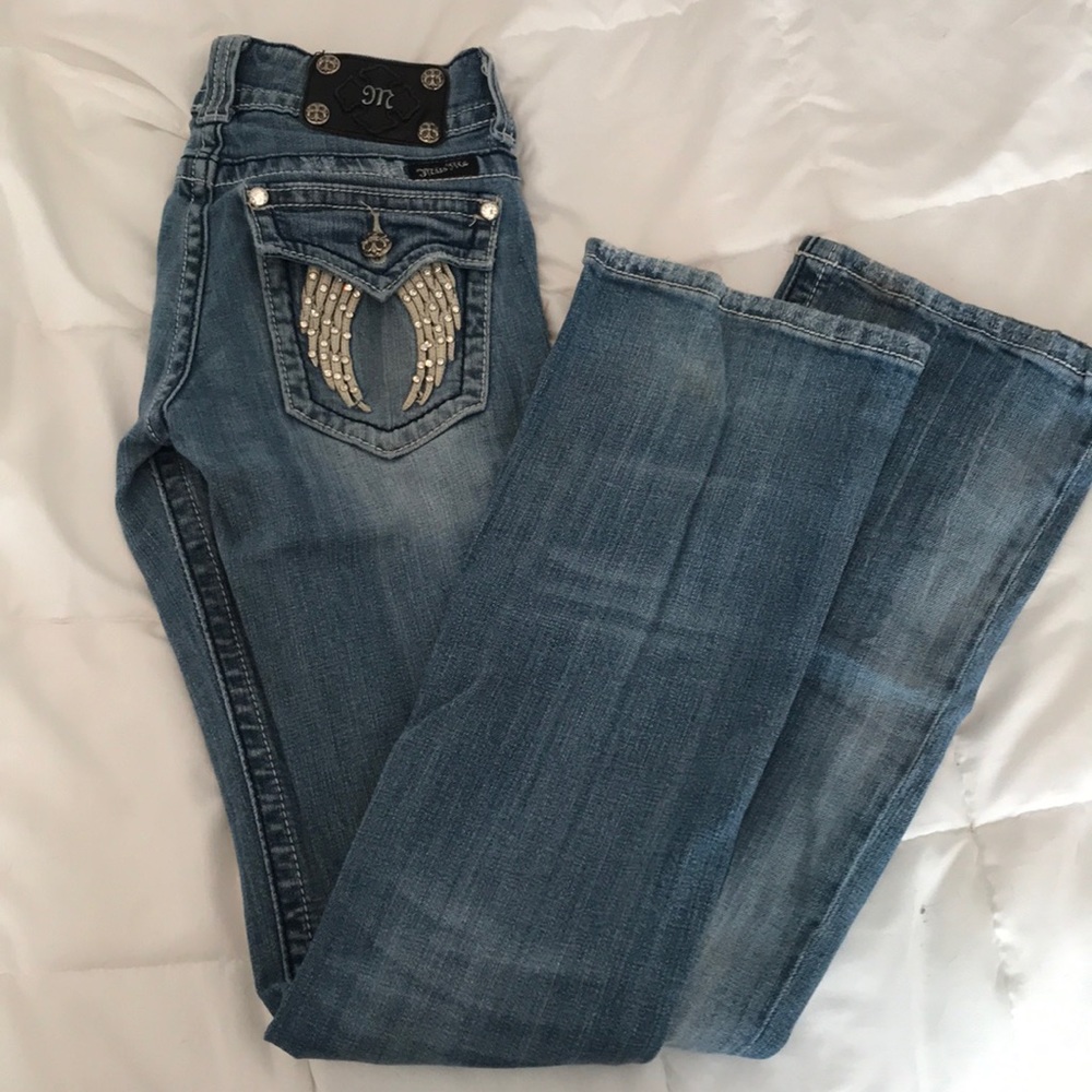 Miss Me Boot Cut angel wing jeans!! Size 26